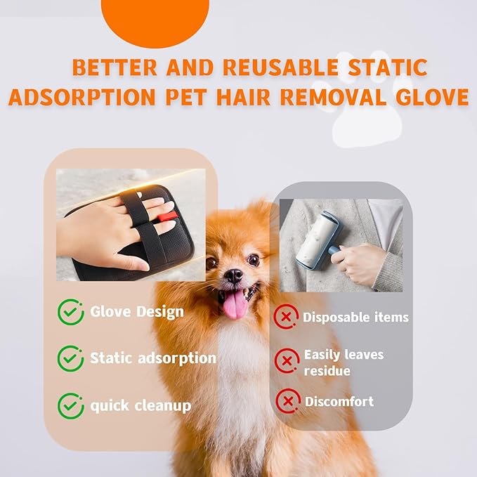 2PCS Electrostatic Pet Hair Removal Gloves,Pet Hair Removal Tool,Reusable Cat & Dog Hair Remover for Carpet,Couch,Furniture,Car Seat,Cat Grooming Gloves-PurrikoPets