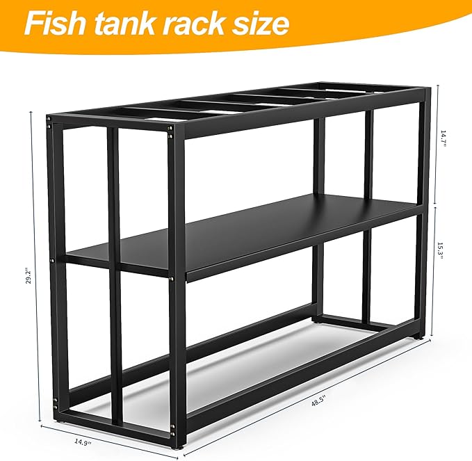 Akenow 55-75 Gallon Fish Tank Stand with Storage Shelf, 48.5 x14.9 x 29.2 Inch Aquarium Stand, Turtle Tank, Reptile Terrariums and Breeder Tank Stand,980LBS Capacity, Black-PurrikoPets