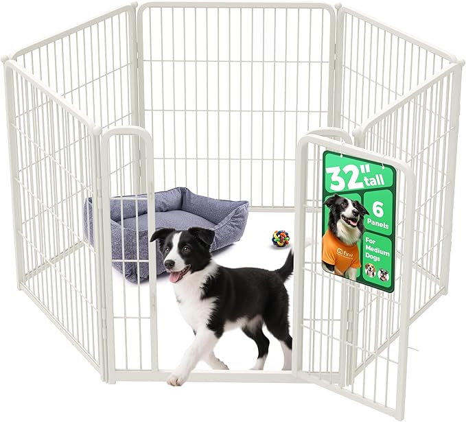 FXW Homeplus Unleashed Indoor Dog Playpen - Stress-Free and Safe Play, Heavy Duty 32 Inch 6 Wire Panels Dog Pen for Small and Medium Dogs, White│Patented-PurrikoPets
