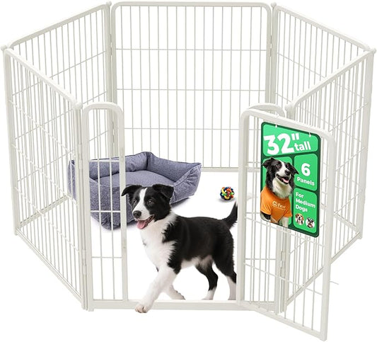 FXW Homeplus Unleashed Indoor Dog Playpen - Stress-Free and Safe Play, Heavy Duty 32 Inch 6 Wire Panels Dog Pen for Small and Medium Dogs, White│Patented-PurrikoPets