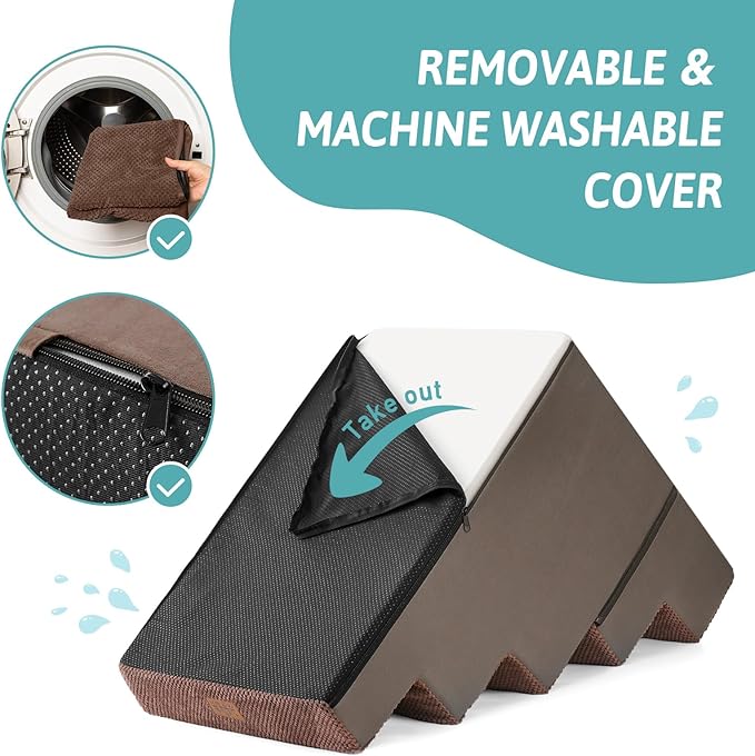 Dog Stairs for Small Dogs, 5 Tier Removable Wider Pet Stairs for Couch and Bed, 23.6" H Non-Slip Dog Steps for Puppies and Old Cats with Support Board, 29.5x19.7x23.6 inch, Brown-PurrikoPets