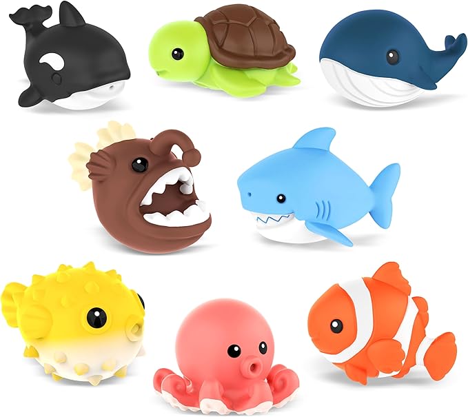 8 PCS Ocean Animal Bath Toys Mold Free Infant Bath Tub Toys for 12 Months - No Hole Bathtub Toys for Toddlers 1-3 Water Pool Toys for Baby Toddler Ages 1+-PurrikoPets