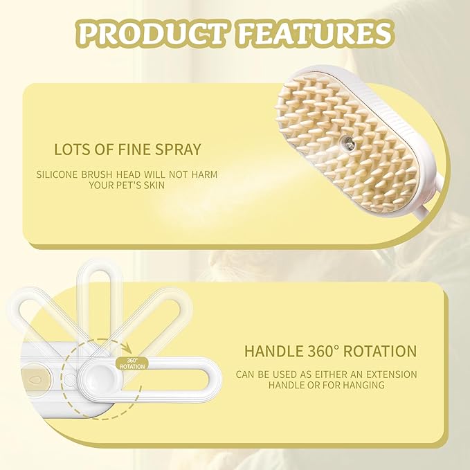 3-in-1 Rechargeable Steam Brush for Cats & Dogs - Anti-Static Spray Pet Grooming Brush with Warm Mist Massage, Hair Shedding Control, Detangling Comb & Cleaning Tool for Effective Deshedding-PurrikoPets
