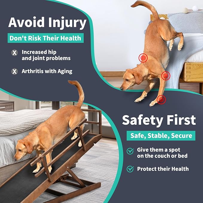 Dog Ramp, 5 Level Adjustable Wooden Folding Pet Ramp for Middle Bed, Couch,SUV-High Traction, Portable Paw Ramps for Small & Large Old Dogs & Cats - Furniture Quality-PurrikoPets
