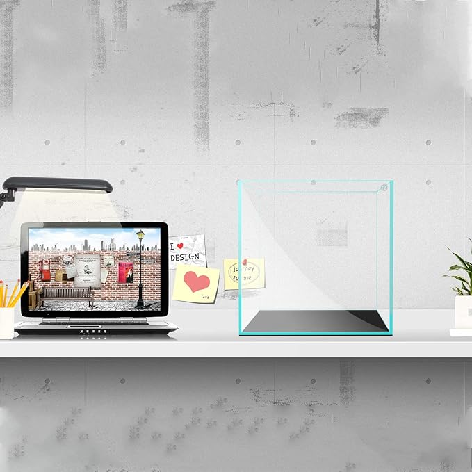 Fzone 7 Gal Rimless Low Iron Fish Tank Nova Clear Ultra-White 45° Mitered Edges Translucent Glass Anata Series Aquarium w/Black Foam Leveling Mat(S30C)-PurrikoPets