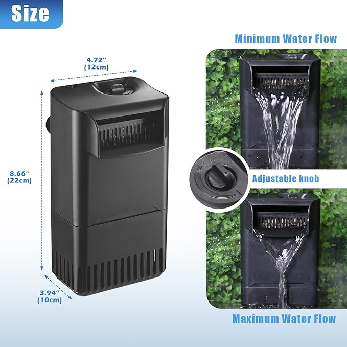 220GPH Turtle Filter for 20-45 Gal Tank, Small Turtle Filters 3-Stage Filtration for Freshwater Saltwater Cloudywater, Ultra-Quiet and Flow Adjustable for Fish Turtles Shrimps Amphibians Frogs-PurrikoPets