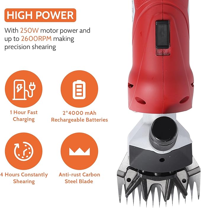DUCKBOY Cordless Sheep Shears Clippers, Rechargeable Animal Pet Hair Clipper Groomer Shears 380W 18V for Animal, Goats, Cattle, Farm Livestock Pet, Hair Shaving-PurrikoPets