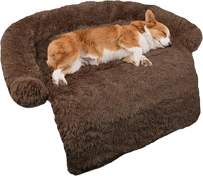GGIB Calming Dog Bed Fluffy Plush Dog Mat for Furniture Protector with Removable Washable Cover for Large Medium Small Dogs and Cats (Medium, Coffee)-PurrikoPets