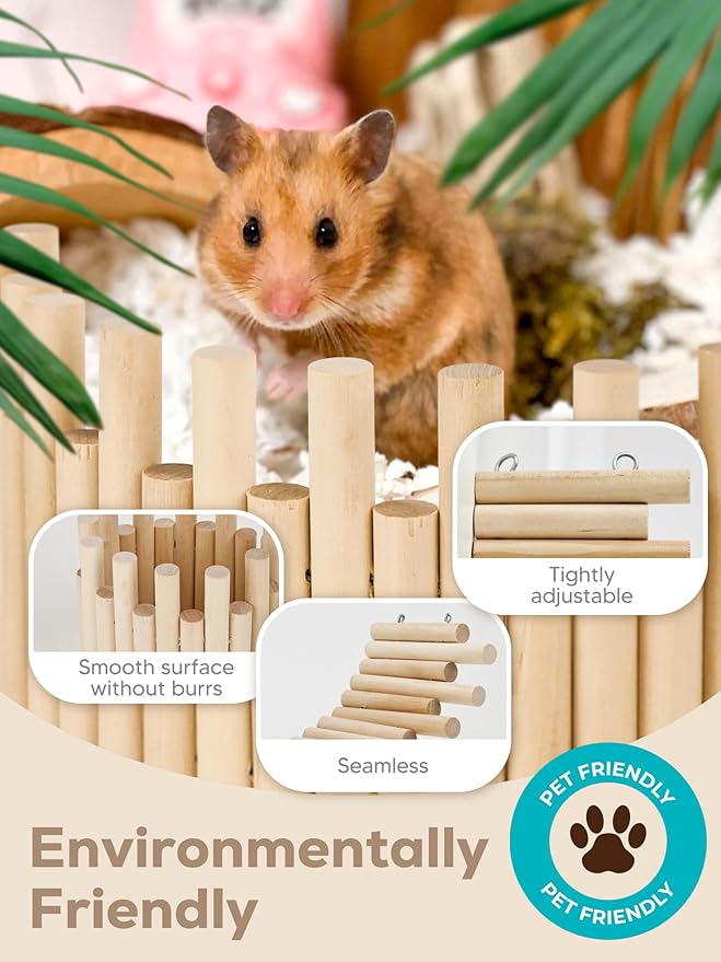 2PCS Wooden Hamster Fence, Bridge Cage Decor, Wooden Hamster Accessory 11.8in（3.93in High）-PurrikoPets