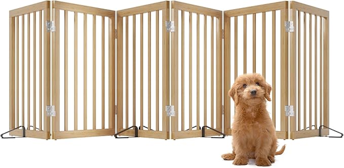Extra Wide Dog Gates for Doorways, Bamboo Dog Gates for The House Stairs, Freestanding Pet Gates for Dogs, Doogie Puppy Fence Gate-PurrikoPets