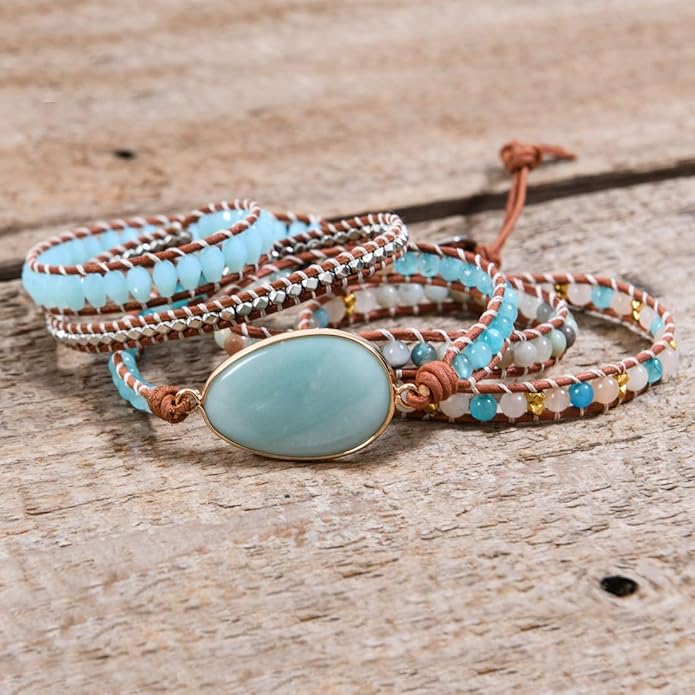 YGLINE Boho Handmade Wrap Leather Tube Crystal Stone Bracelet for Women