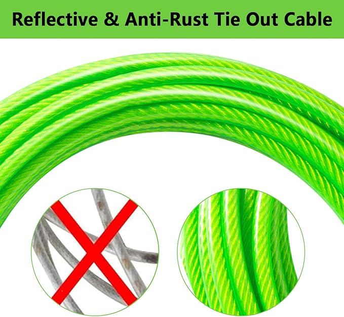 Dog Tie Out Cable 15FT-500Lbs,Heavy Duty Dog Leads&Tether for Yard with Swivel Hook,Small Large Dogs Leash Line for Outside,Rust Chew Proof Dogs Run Cable for Outdoor Camping (Green, 15FT)-PurrikoPets