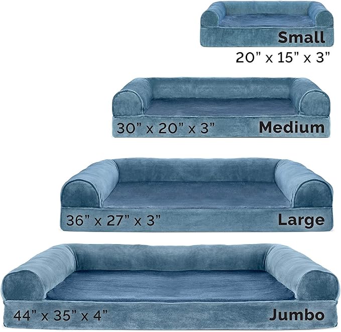 Furhaven Cooling Gel Dog Bed for Large/Medium Dogs w/ Removable Bolsters & Washable Cover, For Dogs Up to 55 lbs - Faux Fur & Velvet Sofa - Harbor Blue, Large-PurrikoPets
