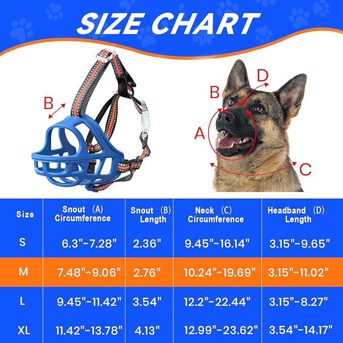 Dog Muzzle, Basket Muzzle for Small Medium Large Dogs, Anti-Biting and Chewing, Lightweight & Sturdy Cage Design,Allows Panting & Drinking, Ideal for Grooming & Training(Blue Size M)-PurrikoPets