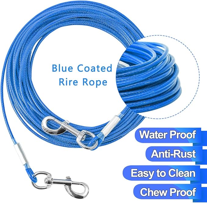 10FT Heavy Duty Dog Tie Out Cable for Large Dogs up to 125lbs, Durable Runner Tether Line (Blue)-PurrikoPets