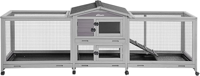 Aivituvin Rabbit Hutch 93.7" Large Rabbit Cage Indoor Outdoor Guinea Pig Cage Chicken Coop on Wheels Bunny Cage with 4 Deep No Leakage Pull Out Tray,Waterproof Roof-PurrikoPets