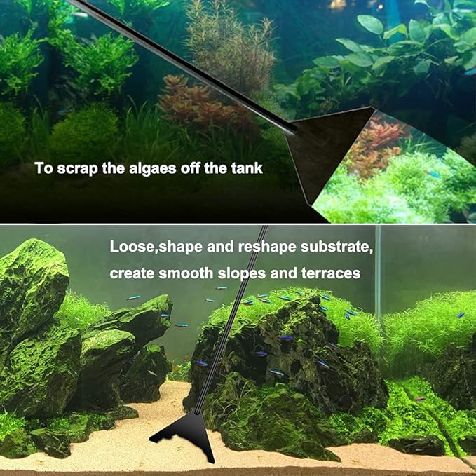 4Pcs Aquascaping Tools Kit, Long Stainless Steel Aquarium Plant Tools with Black Anti-rust Coating, Aquarium Tweezers, Scissors, and Scrapers for Aquascaping Cleaning（Magnetic Tool Holder）-PurrikoPets