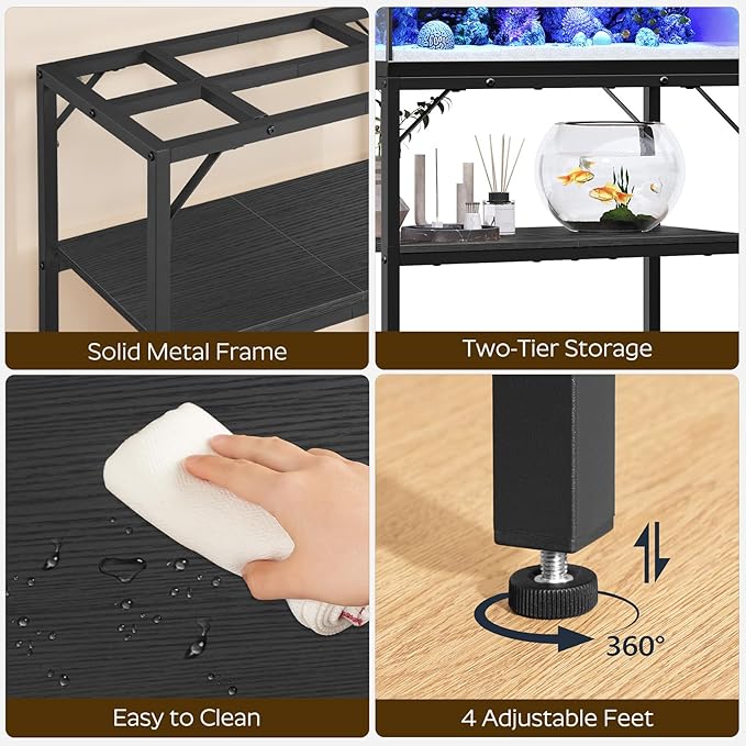 30 Gallon Fish Tank Stand, Aquarium Stand with 2-Tier Storage Shelves, Heavy Duty Breeder Turtle Terrarium Stand Rack for Home Office, 30.0" L x 11.8" W x 24.4" H, Black FTBK3001-PurrikoPets