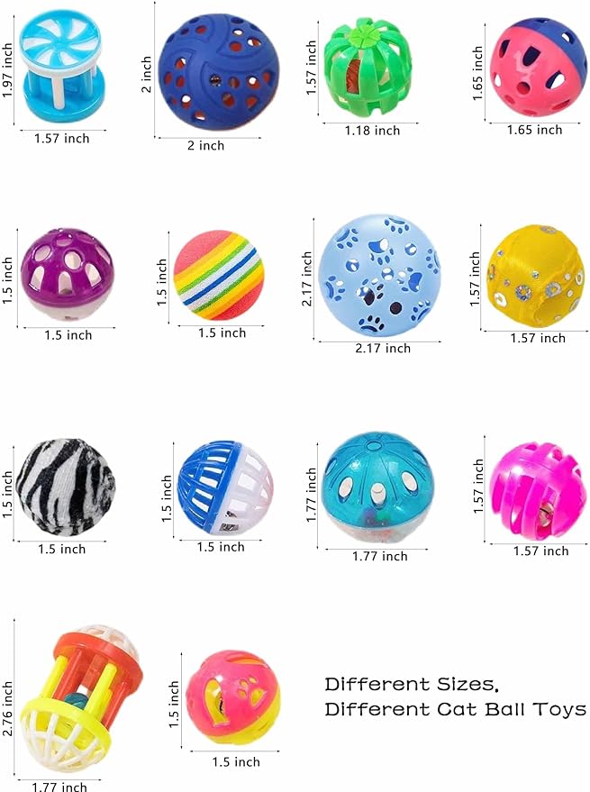 10-Pack Cat Toy Balls with Bells for Kittens and Cats (1.5'' - 2.2'', Cat Toys Mega Set)-PurrikoPets