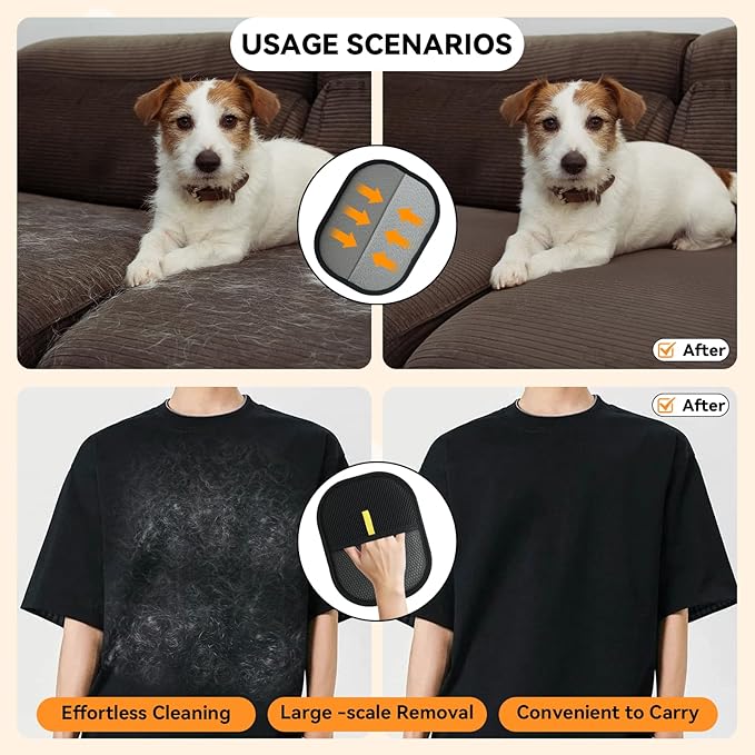 Electrostatic Pet Hair Removal Glove and Cat Dog Flea Comb, Portable Pet Massage and Cleaning Set for Deshedding, Cat Dog Hair Removal on Clothes, Furniture, Car Seats, and Carpets (4PCS)-PurrikoPets