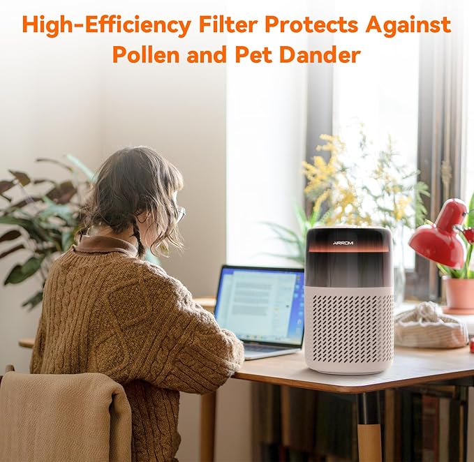 AIRROMI Air Purifier for Bedroom Home,HEPA Filter,Covers Upto 549 Ft²,Quiet 360°intake Air Cleaner with Fragrance ponge for Better Sleep,Night Light,Filters Smoke,Pet Dander,Allergies,Dust,A2005 Beige-PurrikoPets