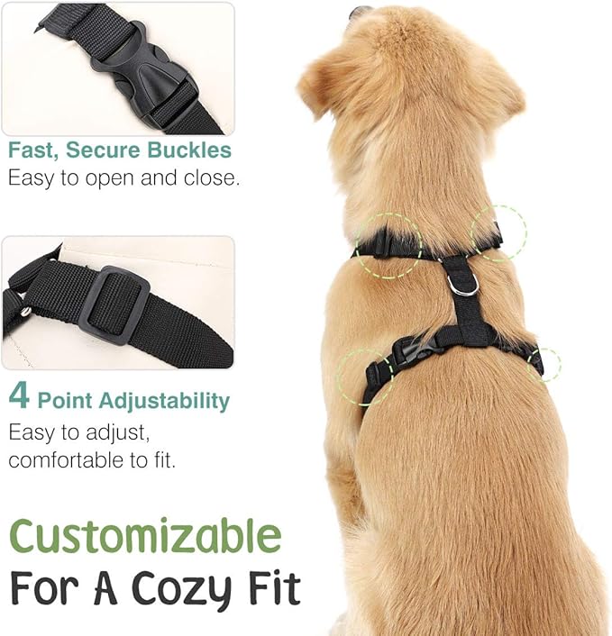 Dog Seat Belt, Safety Vest Dog Car Harness with Adjustable Buckle Dog Seat Belt for Vehicle Nylon Pet Safety Seat Belts Heavy Duty(L, Black)-PurrikoPets