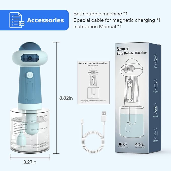 Dog Shampoo Dispenser, UFO Dog Shampoo Sprayer, Electric Foaming Shampoo Dispenser for Dog and Cat Washing, for Bathtub, Kitchen Sink, Bathroom Cleaning, Blue-PurrikoPets