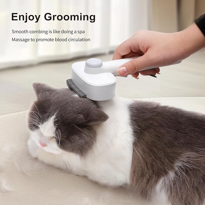 2-in-1 Deshedding Brush & Dematting Comb for Cats, Cat Brush for Long Haired Cats, Effectively Removes Matted Fur & Tangles, White-PurrikoPets