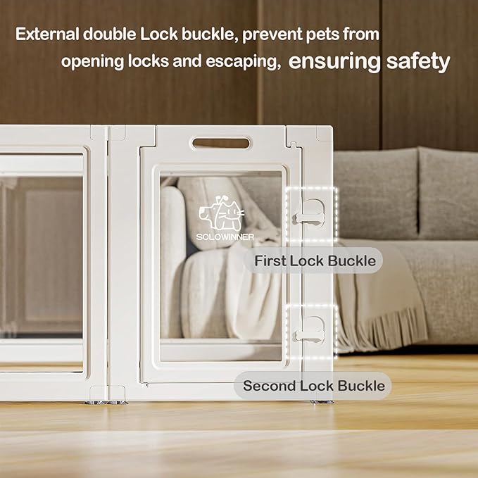 Dog Playpen Transparent Puppy Playpen Indoor, Easy Assemble & Disassemble Clear Pet Playpen, Sturdy & Easy Cleaning Plastic Dog Fence with Suction Cup (23.6"" H, 10PCS), White-PurrikoPets