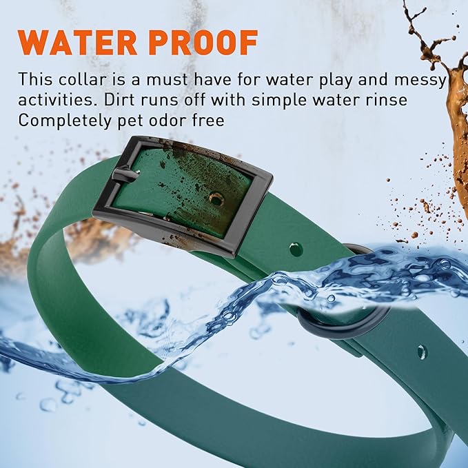Dogline Biothane Waterproof Dog Collar Strong Coated Nylon Webbing with Black Hardware Odor- Proof for Easy Care Easy to Clean High Performance Fits Small Medium or Large Dogs, Hunter Green-PurrikoPets