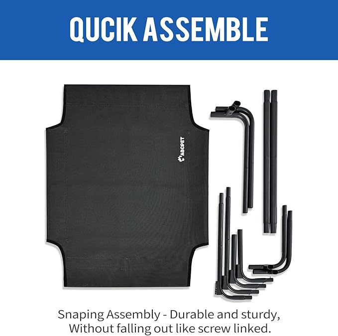 Elevated Dog Beds, Extra Large Raised Dog Cots Outdoor Cooling Dog Bed Waterproof Stable and Easy Assembly, Teslin Fabric with 1.2mm Thick Iron Frame, Breathable, Ultra-Sturdy，Black, 54*37*8.7-PurrikoPets