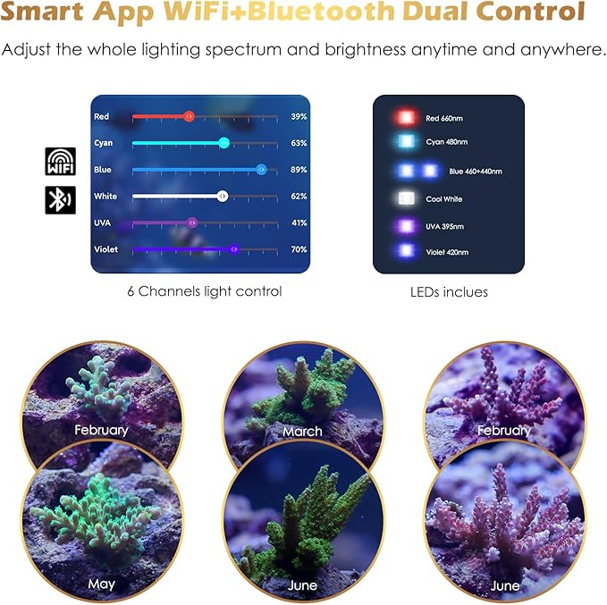 GLOWRIUM Saltwater Aquarium Light, Smart Reef Coral Fish Tank Light with Bluetooth + WiFi Dual Control App, DIY Spectrum, Brightness Adjustable, Anti-Drop, Real Time Water Temperature Sensor(30-36 in)-PurrikoPets