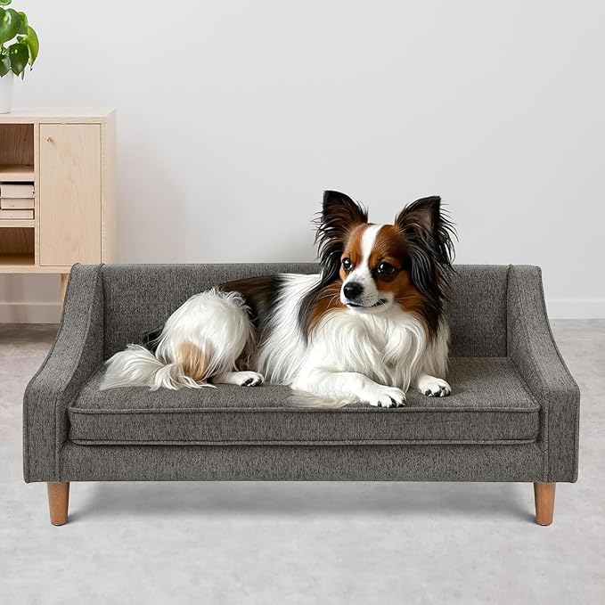 Dog Sofa Couch for Medium to Large Dogs, Durable Pet Sofa with Washable Fabric, Elevated Mini Dog Bed with Wooden Legs for Medium and Large Dogs, Dark Grey-PurrikoPets