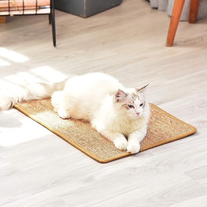 FUKUMARU Cat Scratcher Mat, 23.6 X 15.7 Inch Natural Sisal Cat Scratch Mats, Horizontal Cat Floor Scratching Pad Rug with Sticky Tapes, Protect Couch and Carpets-PurrikoPets