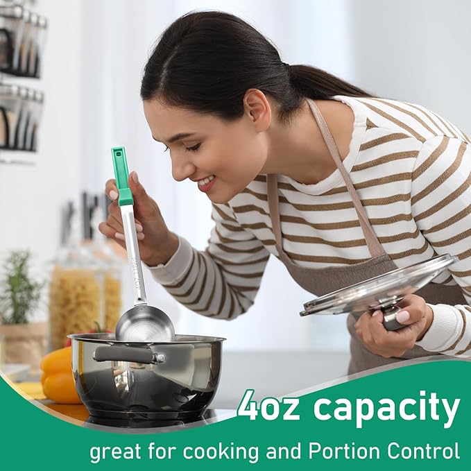 16 Pcs Portion Control Serving Spoons, Restaurant Measuring Serving Ladle Utensils, Portion Control Slotted Scoops for Weight Loss, Solid and Perforated Scoops(Green,4 oz)-PurrikoPets
