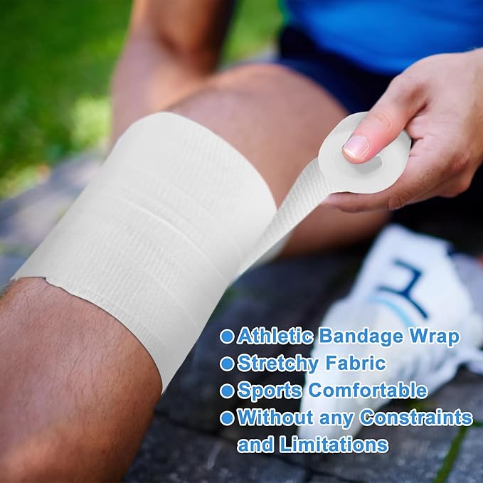 24 Pack Self Adhesive Bandage Wrap 2 Inch, White Medical Tape Elastic Cohesive Bandage Rolls Self Adherent, Self Sticking Tape First Aid Gauze for Sports, Leg, Knee, Ankle, Swelling, Wrist Sprains-PurrikoPets