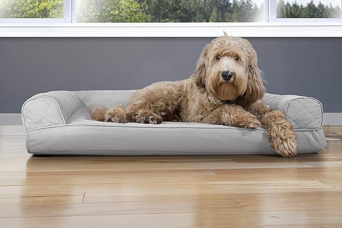 Furhaven Cooling Gel Dog Bed for Large/Medium Dogs w/ Removable Bolsters & Washable Cover, For Dogs Up to 55 lbs - Quilted Sofa - Silver Gray, Large-PurrikoPets