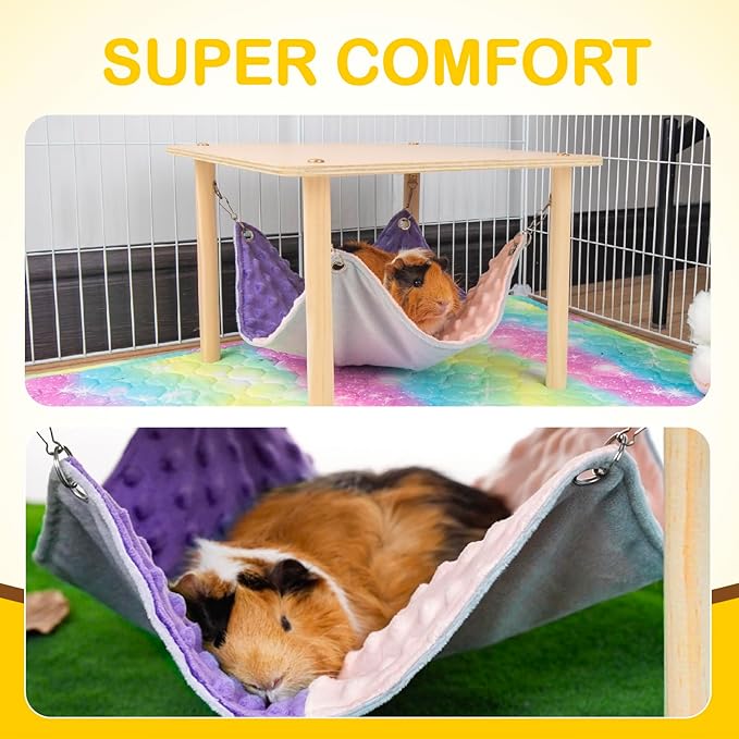 Enlarged Guinea Pig Hammock with Wooden Stand,Small Animal Hanging Bed Large Platform for Guinea Pigs Bunny Ferret Hamster Hiding Sleeping 13L x 13W x 11H in-PurrikoPets