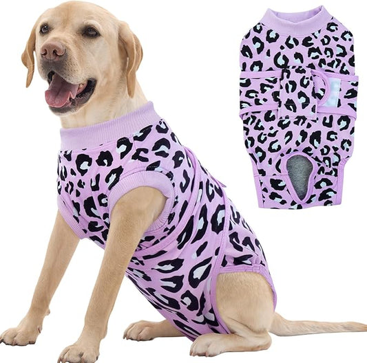 FUAMEY Recovery Suit for Dogs After Surgery,Soft Breathable Dog Bodysuit E-Collar & Cone Alternative Surgical Suit,Male Female Dog Neuter Spay Suits Anti Licking Wounds Onesie Purple Leopard XXL-PurrikoPets