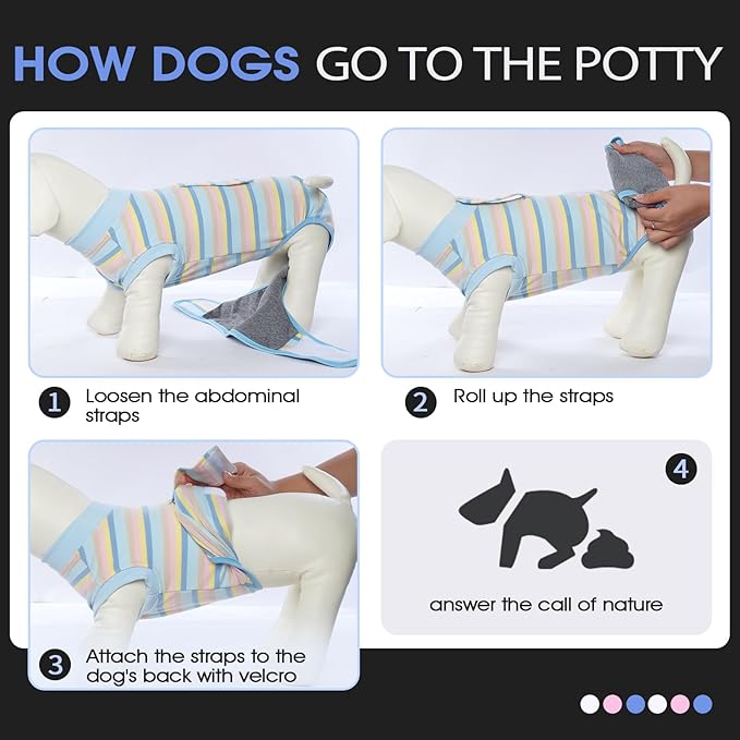 FUAMEY Recovery Suit for Dogs After Surgery,Soft Breathable Dog Bodysuit E-Collar & Cone Alternative Surgical Suit,Male Female Dog Neuter Spay Suits Anti Licking Wounds Onesie Blue Yellow Stripes M-PurrikoPets