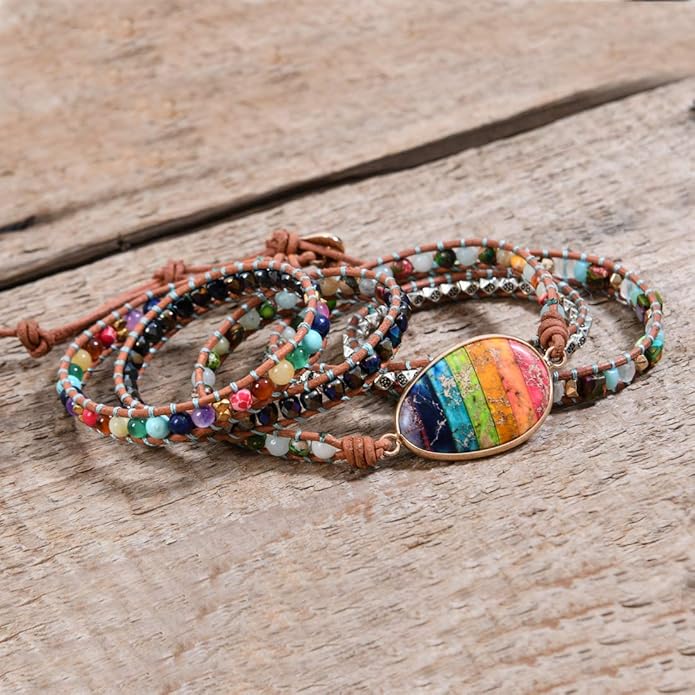 YGLINE Boho Handmade Wrap Leather Tube Crystal Stone Bracelet for Women