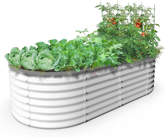 A ANLEOLIFE 6X3X2 ft Galvanized Raised Garden Beds Outdoor, Oval Large Metal Deep Root Planter Box for Planting Vegetables Flowers Herb, Anti-Rust & Easy-Setup, Antique White-PurrikoPets