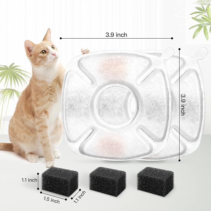 24 Pcs Cat Fountain Replacement Filters 12 Pack Cat Water Fountain Replacement Filters with 12 Pack Pre-Filter Sponges, Pet Fountain Filter Fit for 95oz/2.8L Automatic Pet Fountain Cat Water Fountain-PurrikoPets