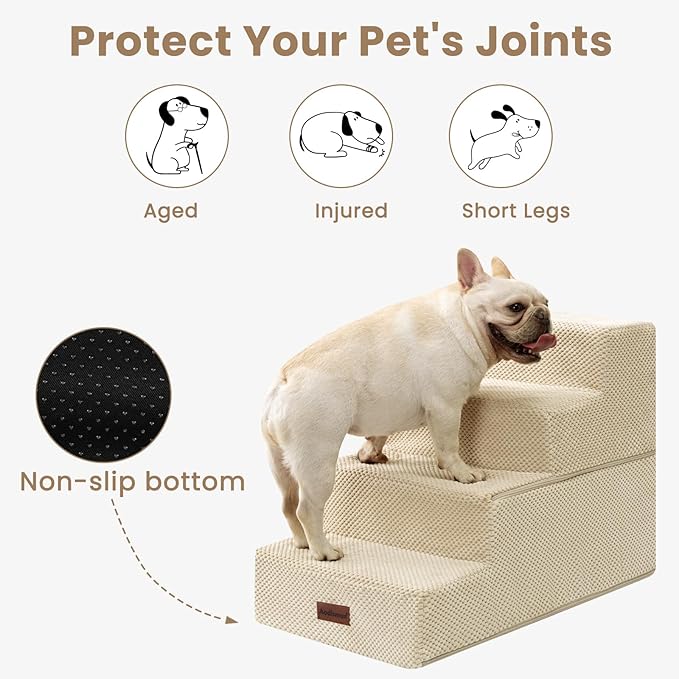 Dog Stairs for Bed 18.5" H, 4-Step Dog Steps for Small Dogs and Cats, Indoor Non-Slip Balanced Pet Stairs are Suitable for Puppy, Older Cat,Beige-PurrikoPets