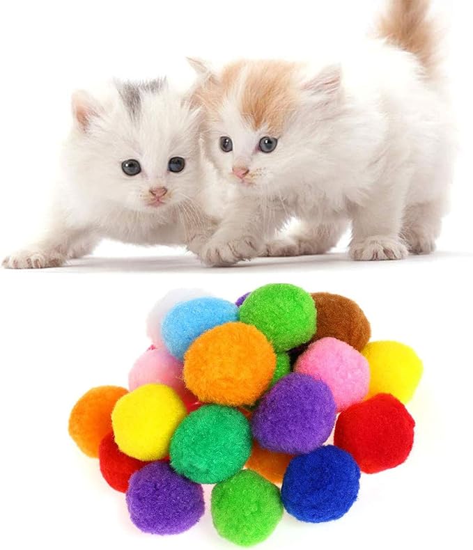 30Pcs 1.3 Inch Cat Toy Balls Soft Kitten Pompom Toys Indoor Cats Interactive Playing Quiet Ball Cats Favorite Toy, Cat Pom Pom Balls for Craft DIY Creative Crafts Decorations (Assorted Color)-PurrikoPets