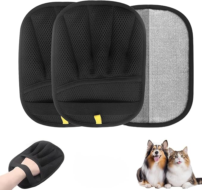 3 Pcs Magic pet Hair Remover Glove - Reusable & Easy-to-Clean cat and Dog Fur Brush for Effortless Grooming, Upgraded Grip and Large Size for Better Coverage-PurrikoPets