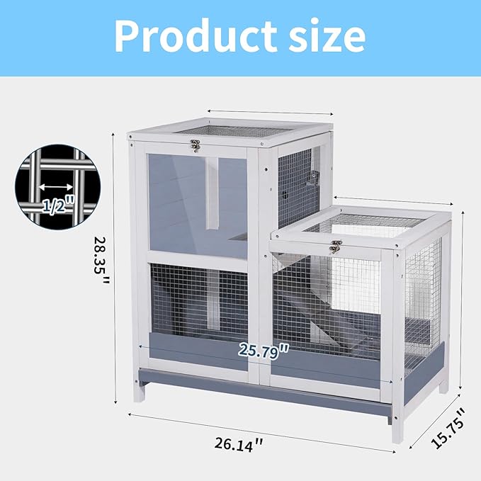 2-Story Guinea Pig Cages Wooden Indoor Rabbit Hutch Hamster Cage with Openable Roofs, Removable Tray and Wide Ramp, Small Animal Habitats for Hamsters, Guinea Pig, Ferrets, Hedgehog-PurrikoPets