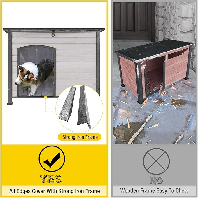Aivituvin Large Dog House Outdoor Indoor Weatherproof Dog House for Small & Medium & Large Dogs with Unique All-Around Iron Frame＆Raised Feet（White）-PurrikoPets