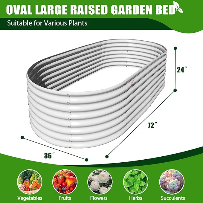 A ANLEOLIFE 6X3X2 ft Galvanized Raised Garden Beds Outdoor, Oval Large Metal Deep Root Planter Box for Planting Vegetables Flowers Herb, Anti-Rust & Easy-Setup, Antique White-PurrikoPets
