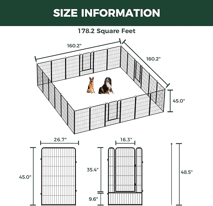 FXW Rollick Unleashed Dog Playpen for Indoor, Yard, RV Camping, 45 inch 24 Panels for Large Dogs, Black│Patented-PurrikoPets
